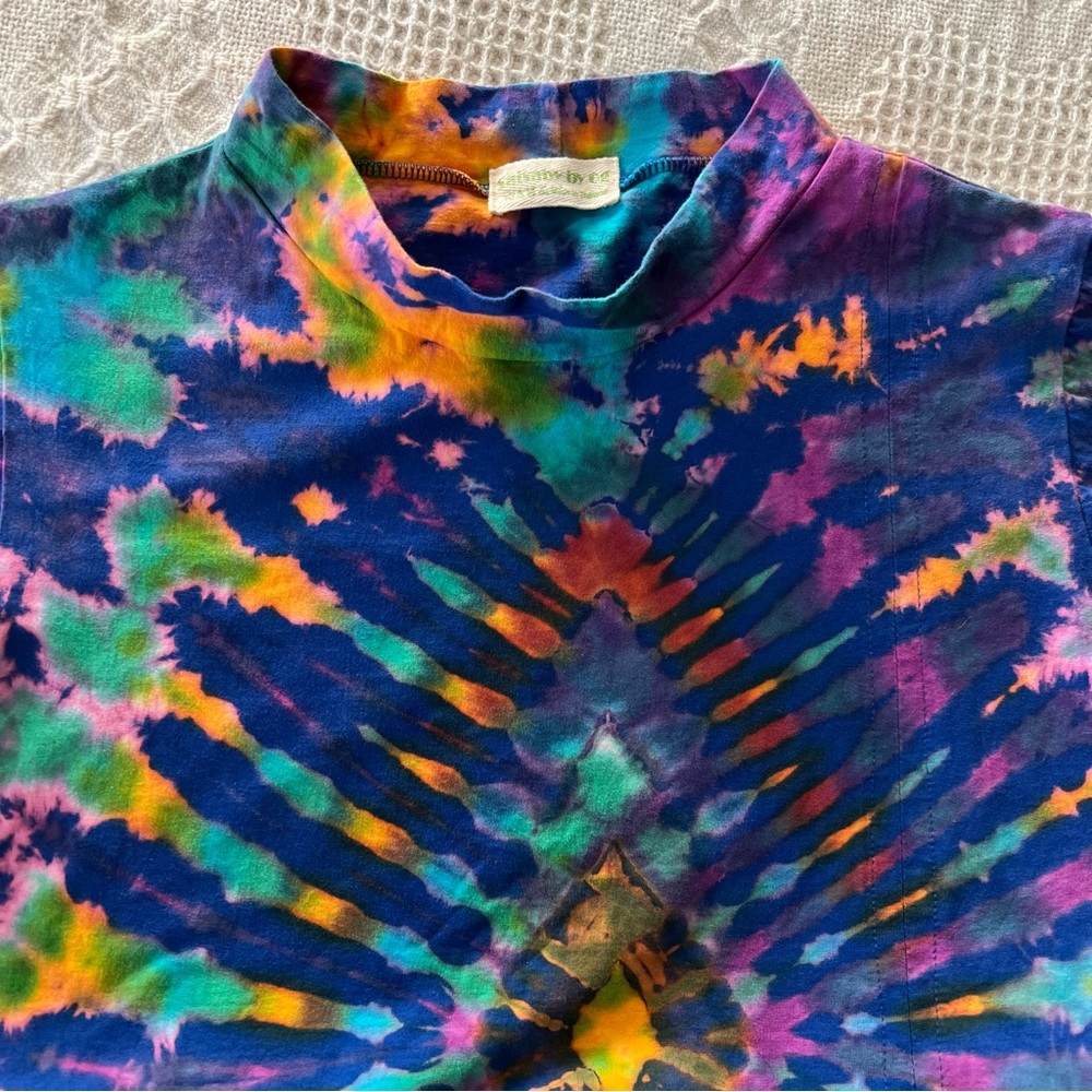 Saisby by Cg Vibrant Hand Tie-Dyed Mock Neck Dress Top Side Split Hem Cotton - Picture 6 of 15